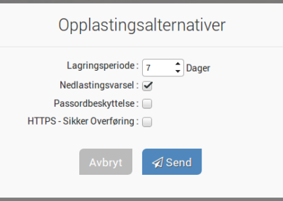 Bilde 3: Opplastningsalternativer for Filemail.com