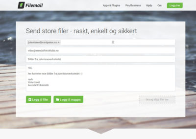 Bilde 1: Filemail.com hvor alt er klart for å laste opp bilder.